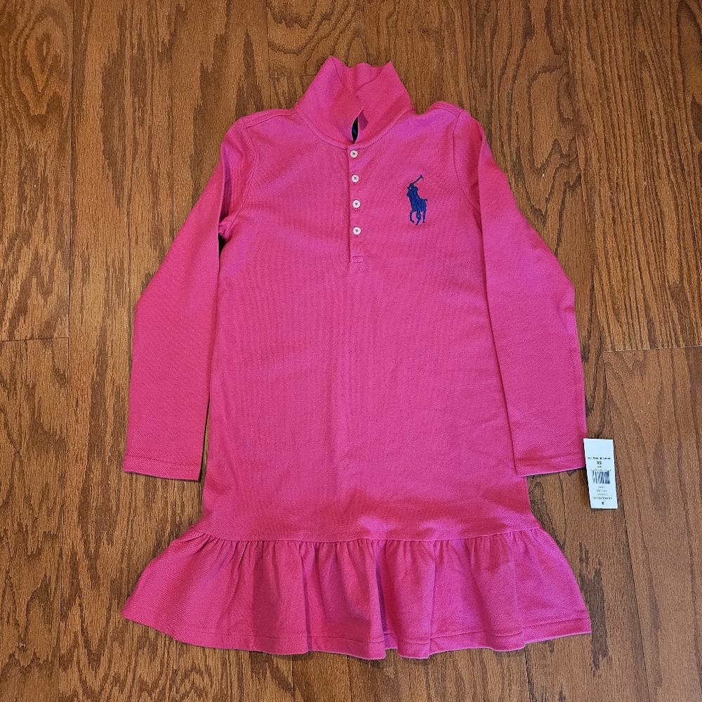 NWT Ralph Lauren Girls Polo Dress size 6X in Hot Pink color